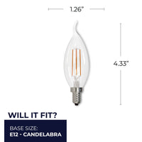 CA10 4.5W Dimmable Clear Filament LED Light Bulb with E12 Base, 3000K, 350 Lumens, 4-Pack