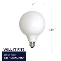 G40 8.5W Dimmable Milky Filament LED Light Bulb with E26 Base, 3000K, 800 Lumens, 2-Pack