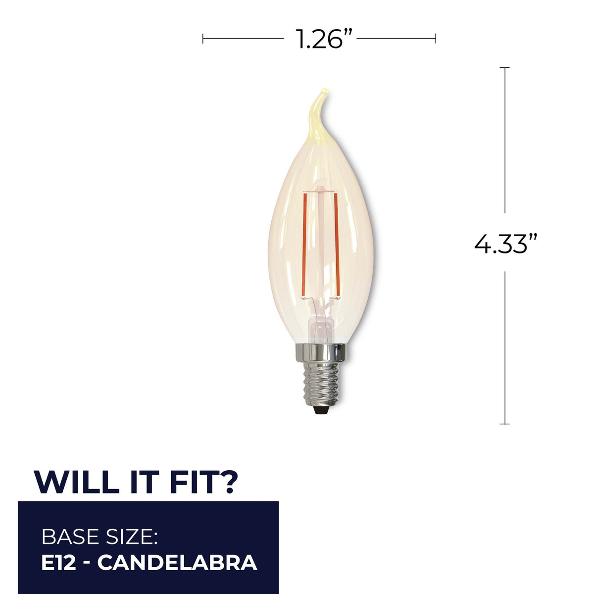 CA10 2.5W Dimmable Antique Filament LED Light Bulb with E12 Base, 2100K, 160 Lumens, 4-Pack