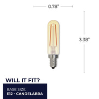 T6 2.5W Dimmable Antique Filament LED Light Bulb with E12 Base, 2100K, 160 Lumens, 4-Pack