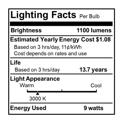 A19 9W Dimmable Clear Filament LED Light Bulb with E26 Base, 3000K, 1100 Lumens, 2-Pack
