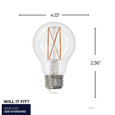 A19 14W Dimmable Clear Filament LED Light Bulb with E26 Base, 4000K, 1500 Lumens, 4-Pack