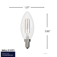 B11 4W Dimmable Clear Filament LED Light Bulb with E12 Base, 4000K, 300 Lumens, 4-Pack