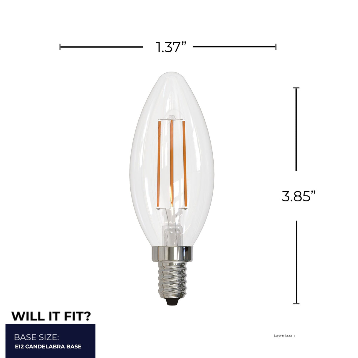 B11 5W Dimmable Clear Filament LED Light Bulb with E12 Base, 4000K, 500 Lumens, 4-Pack