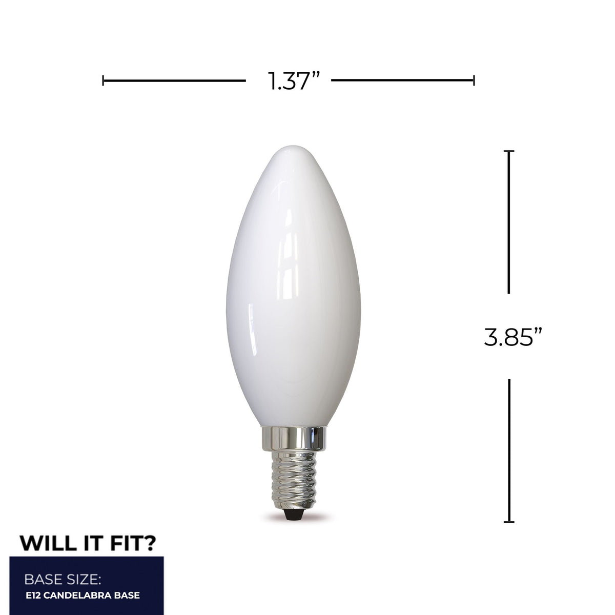 B11 4W Dimmable Milky Filament LED Light Bulb with E12 Base, 4000K, 300 Lumens, 4-Pack