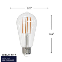 ST18 8.5W Dimmable Clear Filament LED Light Bulb with E26 Base, 4000K, 800 Lumens, 4-Pack