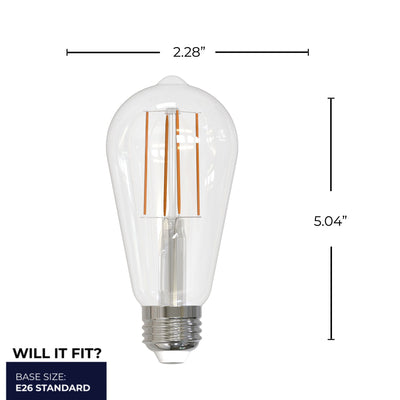 ST18 8.5W Dimmable Clear Filament LED Light Bulb with E26 Base, 4000K, 800 Lumens, 4-Pack