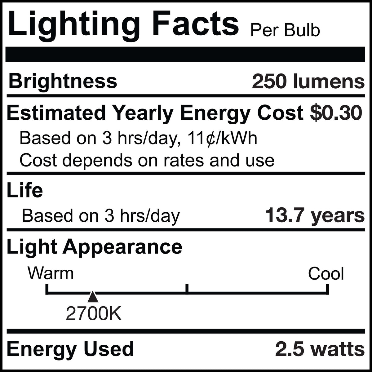 B11 2.5W Dimmable Clear Filament LED Light Bulb with E12 Base, 2700K, 250 Lumens, 4-Pack