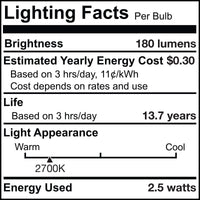 T6 2.5W Dimmable Clear Filament LED Light Bulb with E12 Base, 2700K, 250 Lumens, 6-Pack