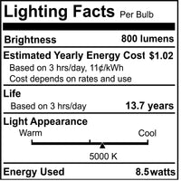A19 8.5W Dimmable Clear Filament LED Light Bulb with E26 Base, 5000K, 800 Lumens, 4-Pack