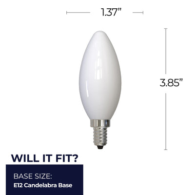 B11 6.5W Dimmable Milky Filament LED Light Bulb with E12 Base, 4000K, 750 Lumens, 4-Pack