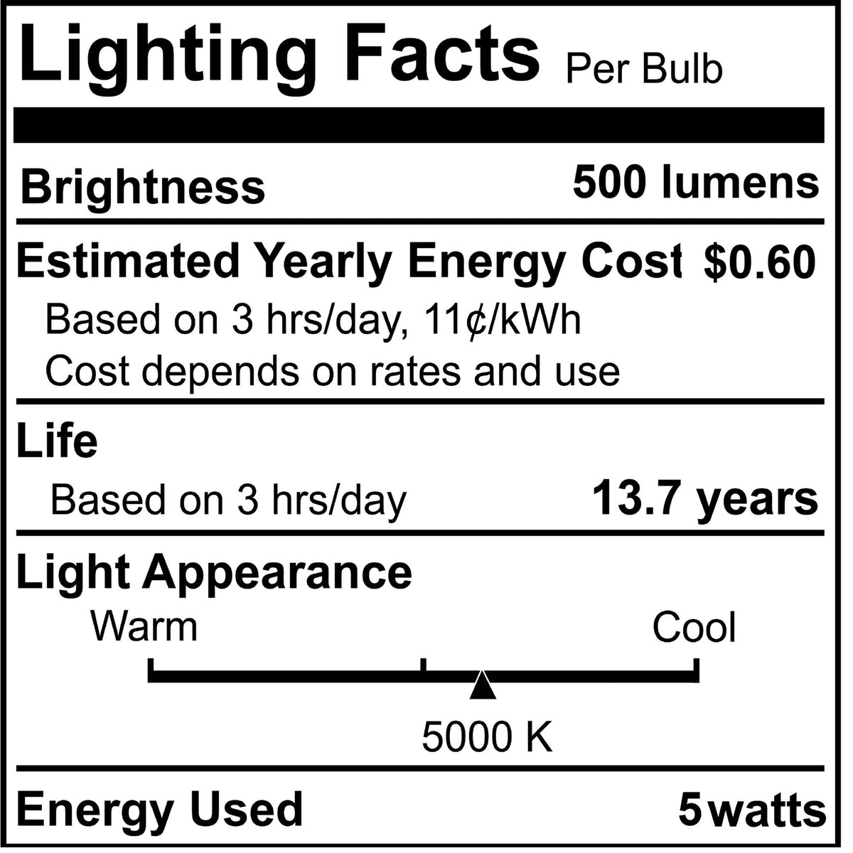 B11 5W Dimmable Clear Filament LED Light Bulb with E12 Base, 5000K, 500 Lumens, 4-Pack