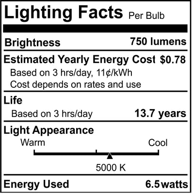 B11 6.5W Dimmable Clear Filament LED Light Bulb with E12 Base, 5000K, 750 Lumens, 4-Pack