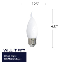 CA10 5W Dimmable Milky Filament LED Light Bulb with E26 Base, 3000K, 500 Lumens, 4-Pack
