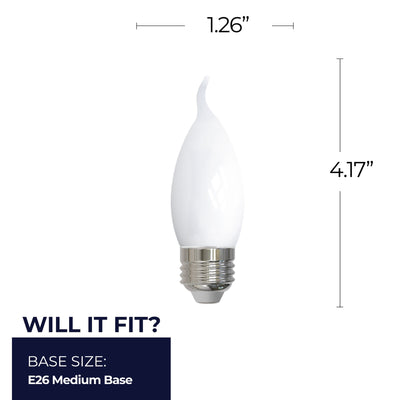 CA10 5W Dimmable Milky Filament LED Light Bulb with E26 Base, 3000K, 500 Lumens, 4-Pack