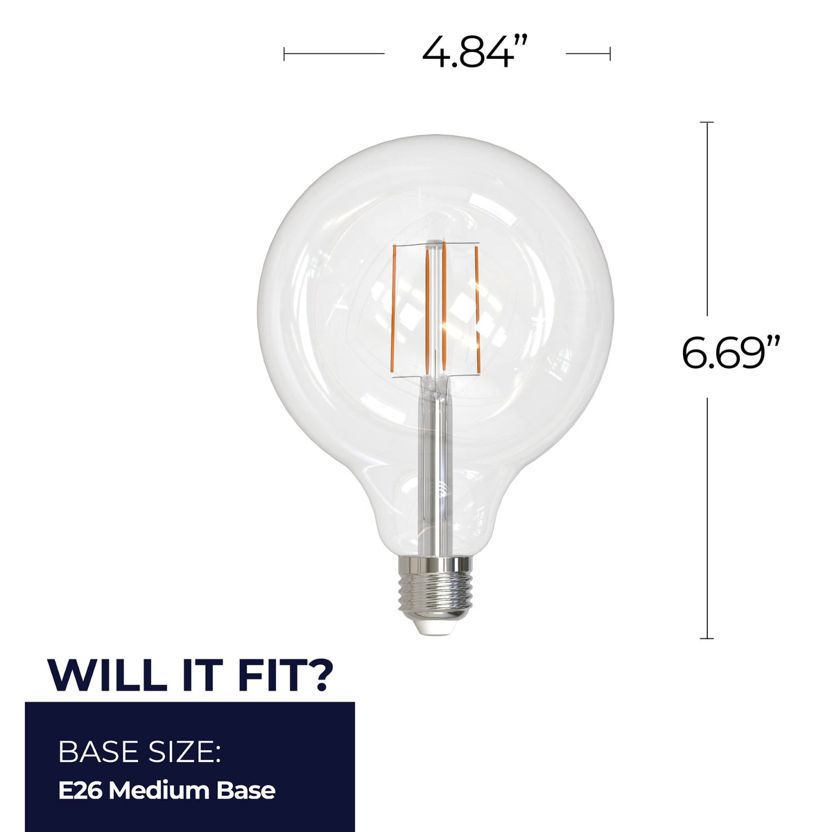 G40 8.5W Dimmable Clear Filament LED Light Bulb with E26 Base, 4000K, 800 Lumens, 2-Pack