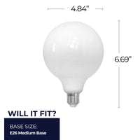 G40 8.5W Dimmable Milky Filament LED Light Bulb with E26 Base, 4000K, 800 Lumens, 2-Pack