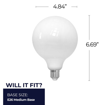 G40 8.5W Dimmable Milky Filament LED Light Bulb with E26 Base, 4000K, 800 Lumens, 2-Pack