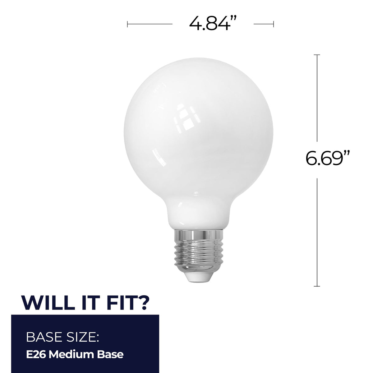 G40 8.5W Dimmable Milky Filament LED Light Bulb with E26 Base, 5000K, 800 Lumens, 2-Pack