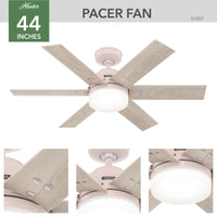 44 inch Pacer Blush Pink Ceiling Fan with LED Light Kit and Handheld Remote