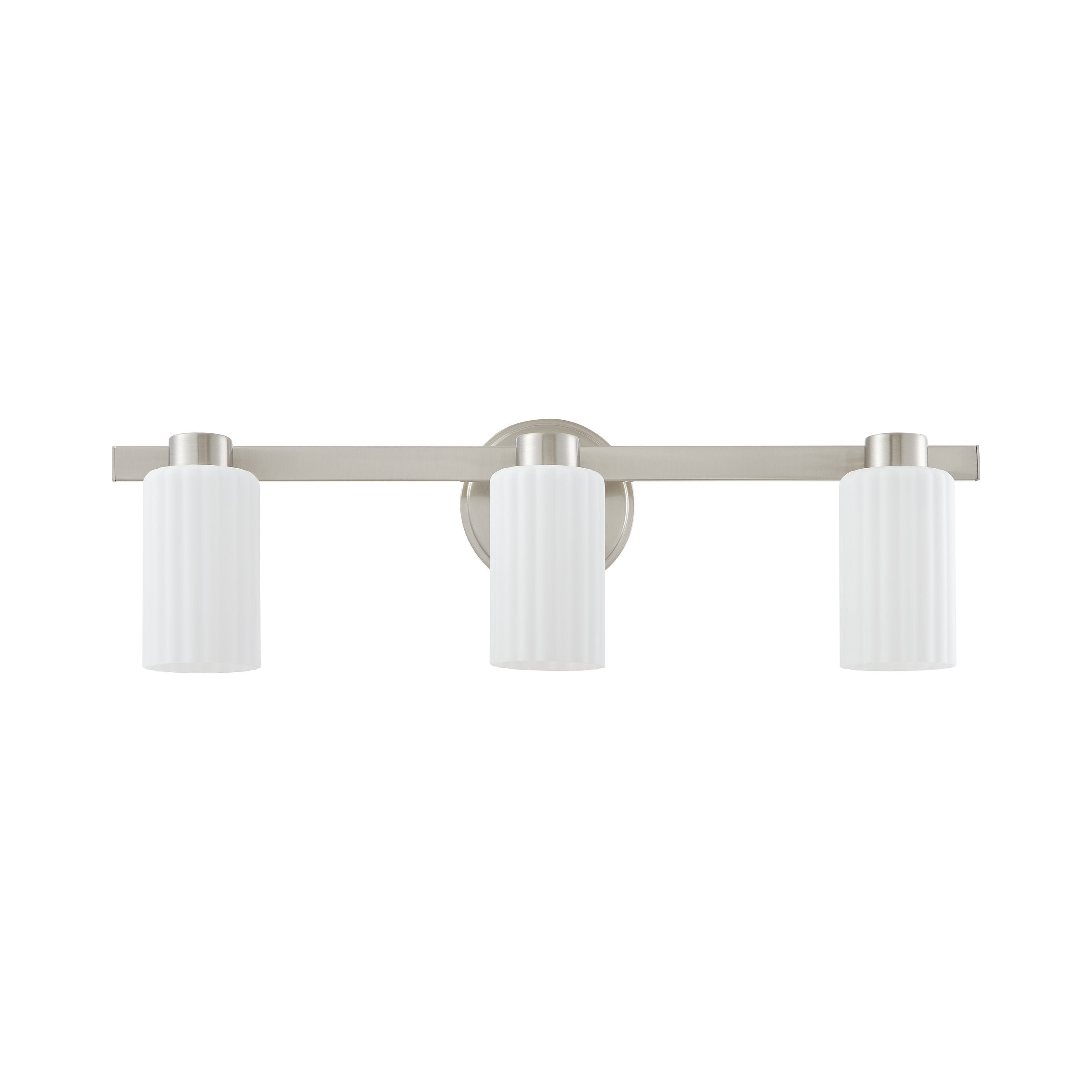 Bedminster 24-inch 3-light Brushed Nickel Vanity Light with Etched Opal Ribbed Glass Shades