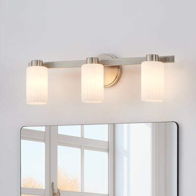 Bedminster 24-inch 3-light Brushed Nickel Vanity Light with Etched Opal Ribbed Glass Shades