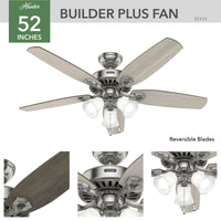 52 inch Builder Brushed Nickel Ceiling Fan with LED Light Kit