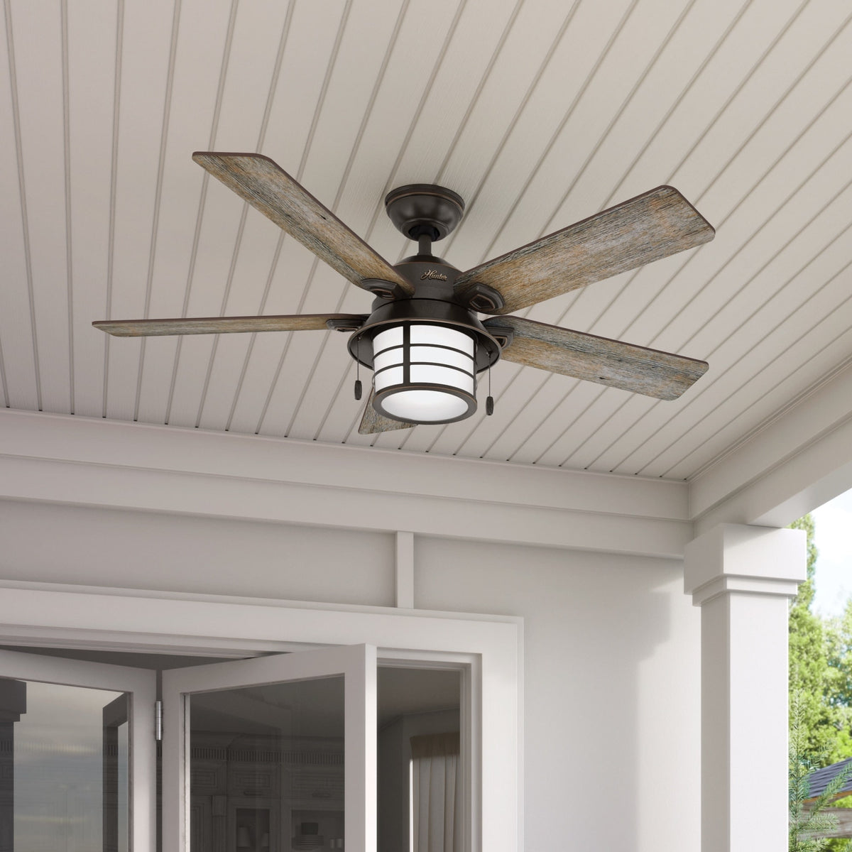 54 inch Key Biscayne Onyx Bengal Damp Rated Ceiling Fan with LED Light Kit and Pull Chain