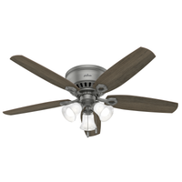 52 inch Builder Matte Silver Low Profile Ceiling Fan with LED Light Kit and Pull Chain