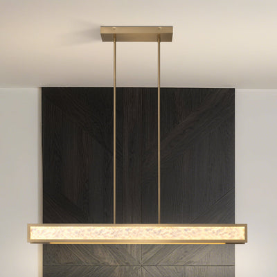 Courtney 48-inch Champagne Gold 5CCT LED Linear Chandelier with Clear Water Glass