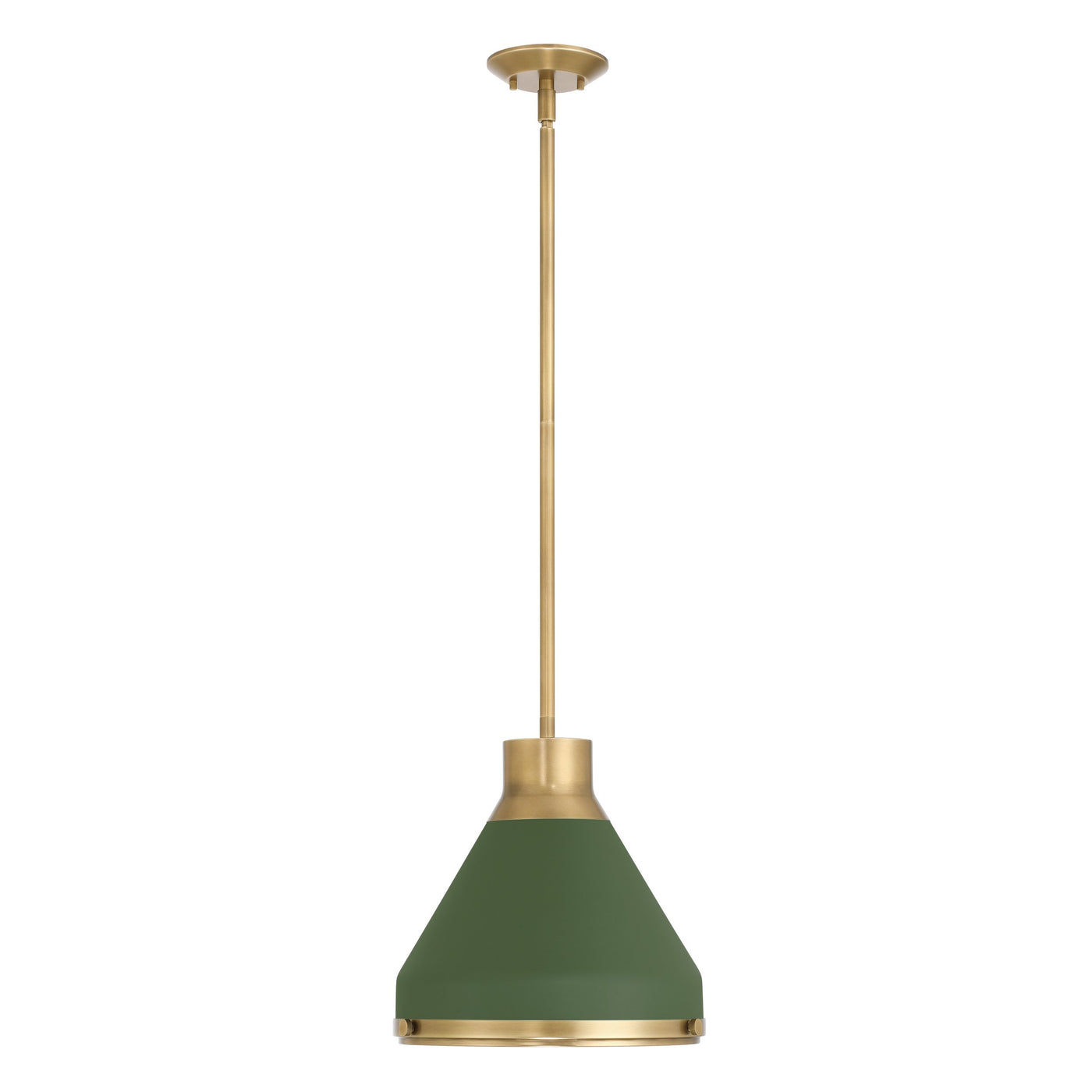 Doyle 13-inch 1-light Natural Brass Pendant Light with Matte Green Metal Shade