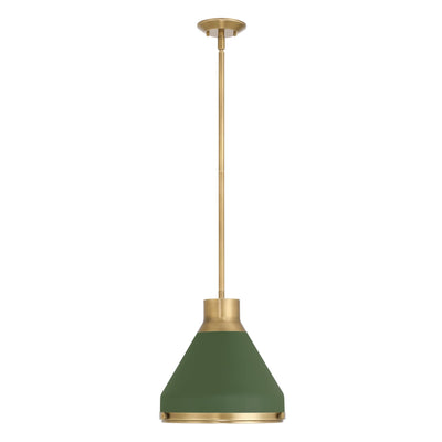Doyle 13-inch 1-light Natural Brass Pendant Light with Matte Green Metal Shade