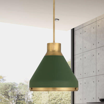 Doyle 13-inch 1-light Natural Brass Pendant Light with Matte Green Metal Shade