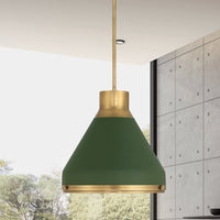 Doyle 13-inch 1-light Natural Brass Pendant Light with Matte Green Metal Shade