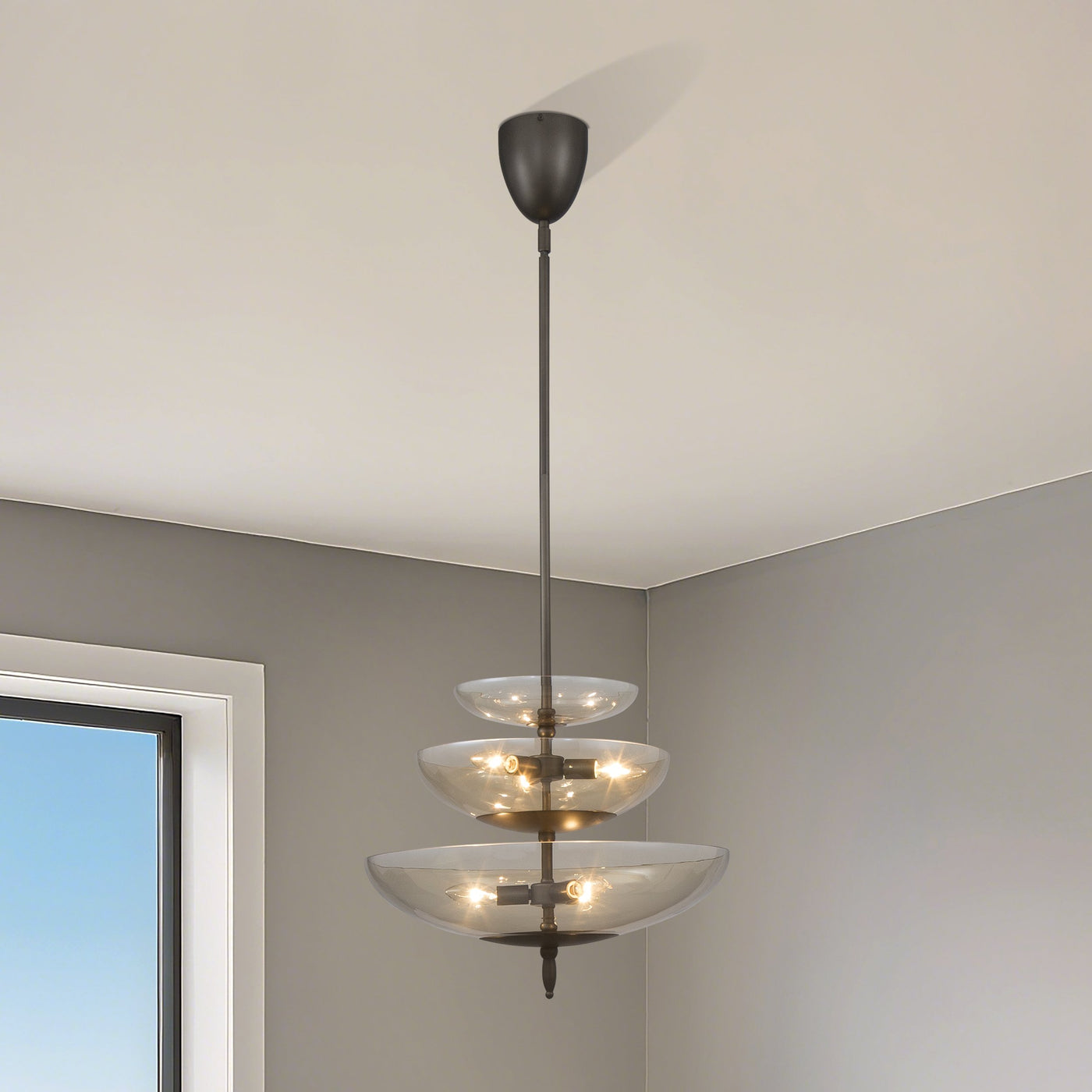 Fiorello 21-inch 6-light Forged Bronze Pendant Light with Smoked Amber Glass Shades