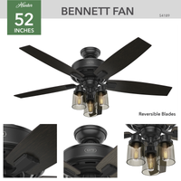 52 inch Bennett Matte Black Ceiling Fan with LED Light Kit and Handheld