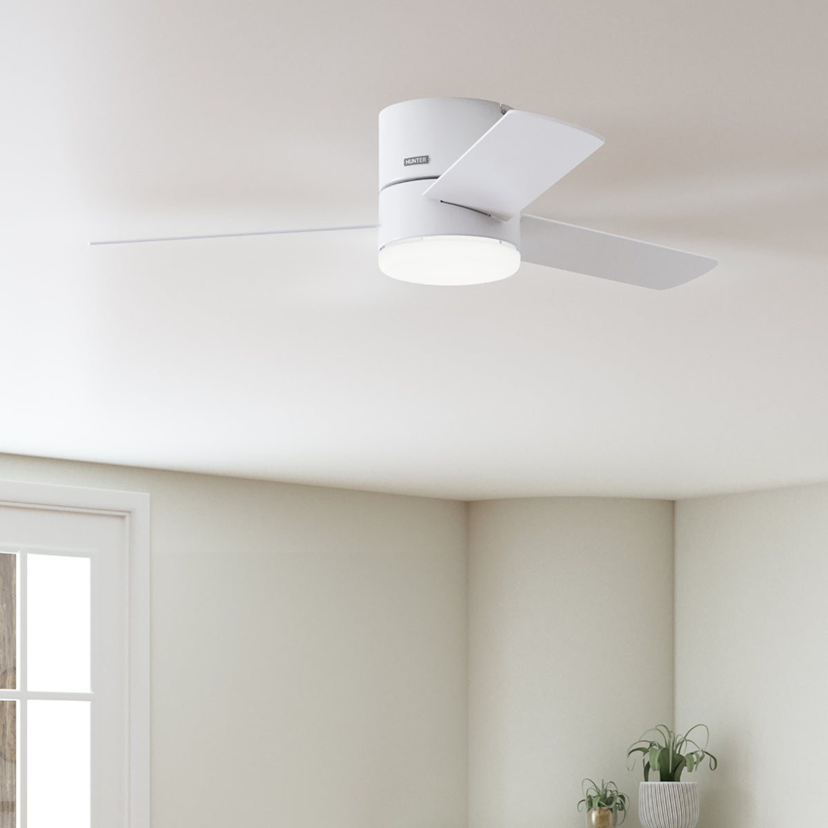52 inch Minimus Fresh White Low Profile Ceiling Fan with LED Light Kit and Handheld Remote