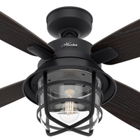 52 inch Port Royale Natural Black Iron Damp Rated Ceiling Fan with LED Light Kit and Handheld Remote