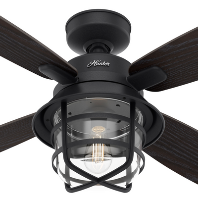 52 inch Port Royale Natural Black Iron Damp Rated Ceiling Fan with LED Light Kit and Handheld Remote