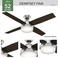 52 inch Dempsey Brushed Nickel Ceiling Fan with LED Light Kit and Handheld Remote