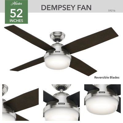 52 inch Dempsey Brushed Nickel Ceiling Fan with LED Light Kit and Handheld Remote