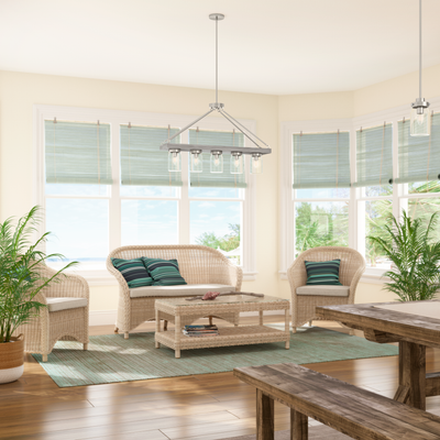 Devon Park 38-inch 5-light Brushed Nickel and Grey Wood Linear Chandelier with Clear Glass