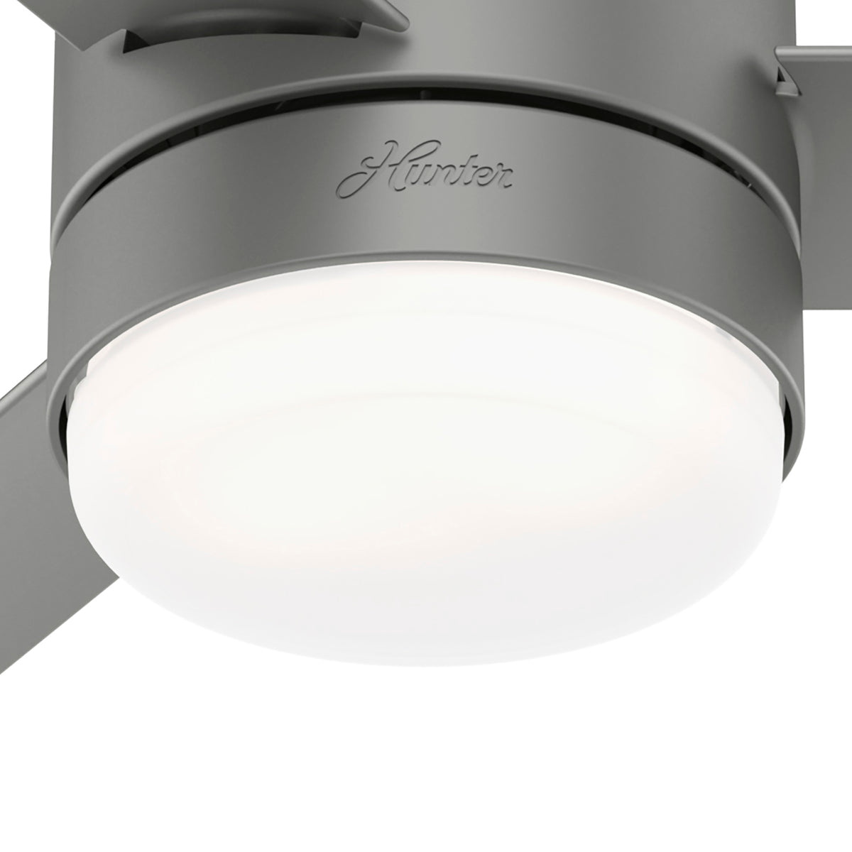 44 inch Gilmour Matte Silver Low Profile Damp Rated Ceiling Fan with LED Light Kit and Handheld Remote