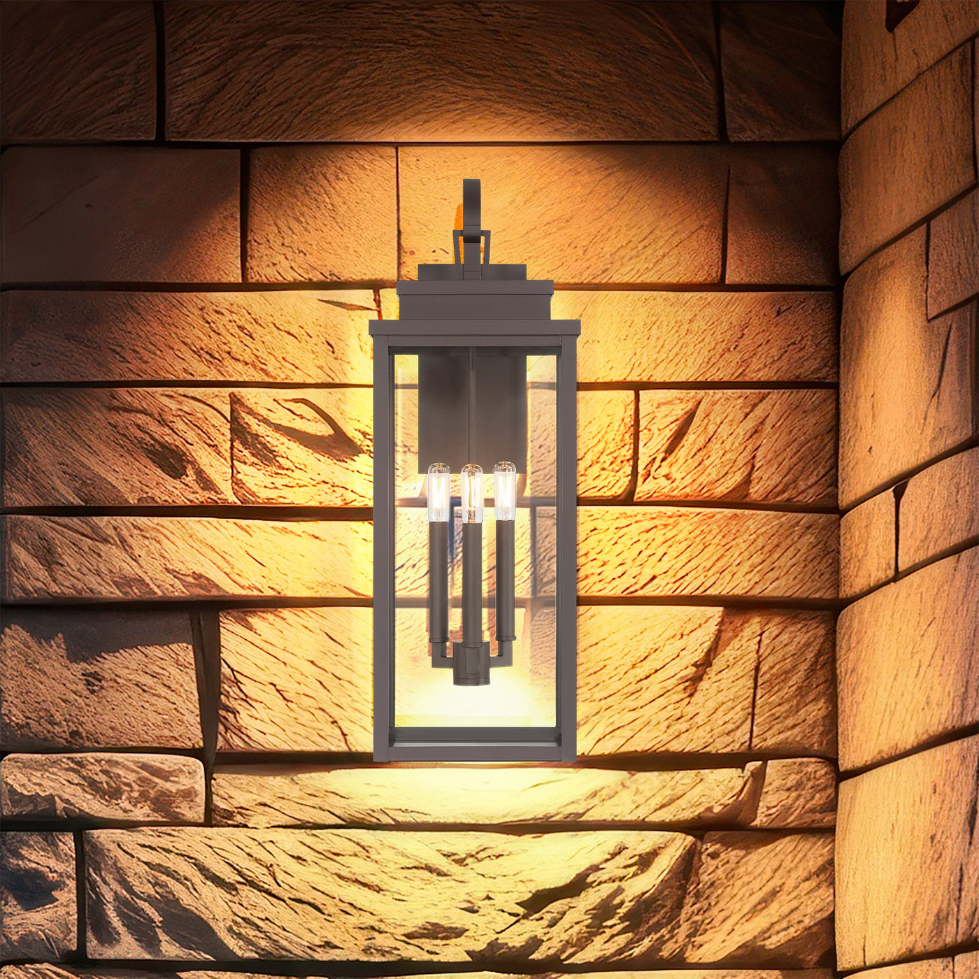 Hillside 25-inch 3-light Dark Bronze Exterior Wall Sconce with Clear Glass