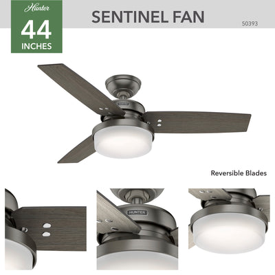 44 inch Sentinel Brushed Slate Ceiling Fan with LED Light Kit and Handheld Remote