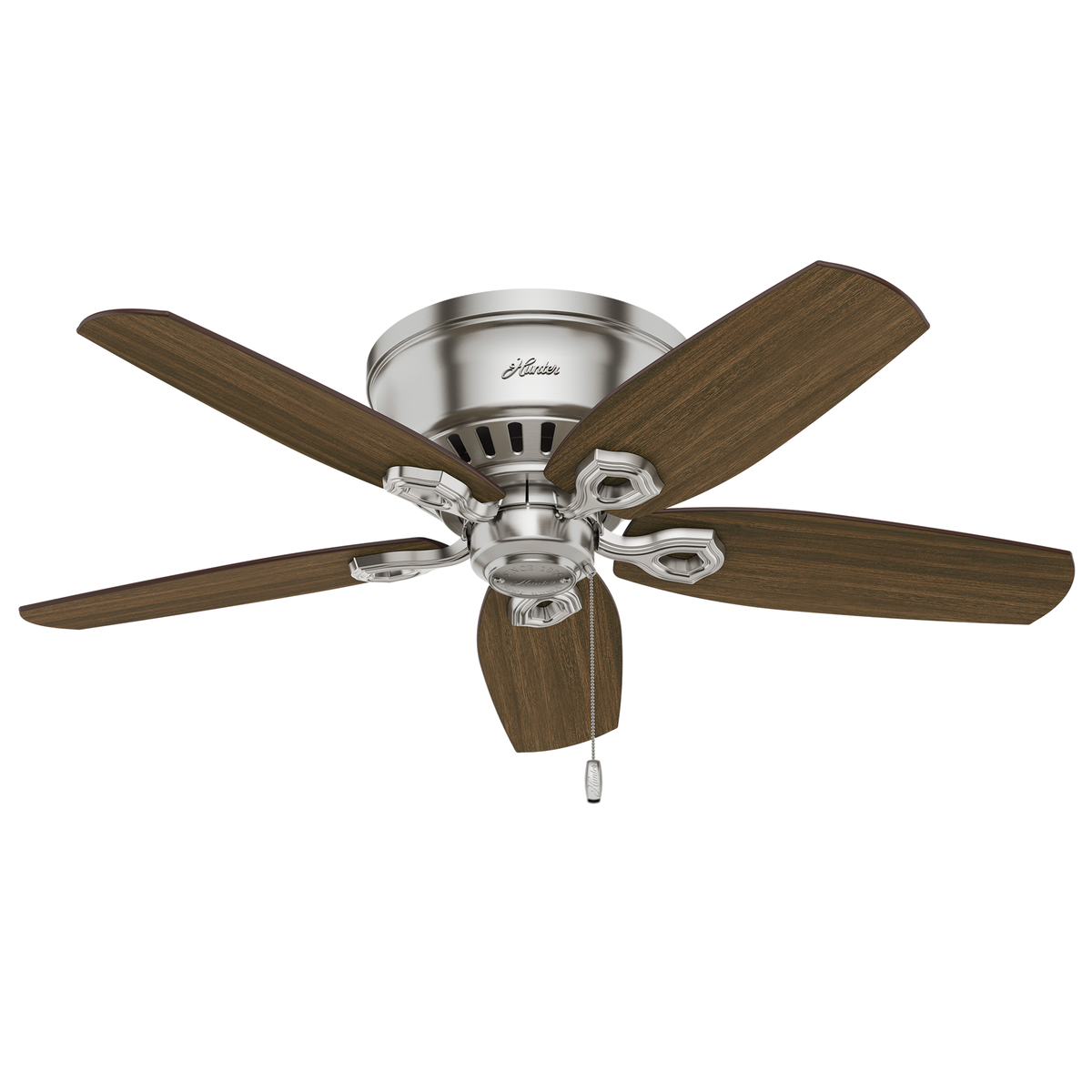 42 inch Builder Brushed Nickel Low Profile Ceiling Fan with LED Light Kit and Pull Chain