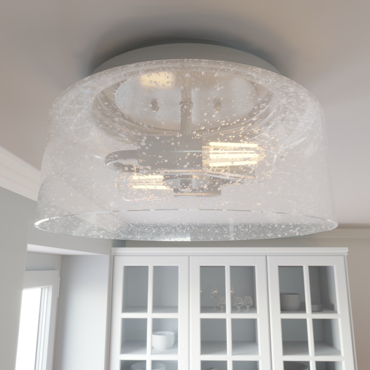 Hartland 11.5-inch 2-light Brushed Nickel Flush Mount Ceiling Light with Seeded Glass