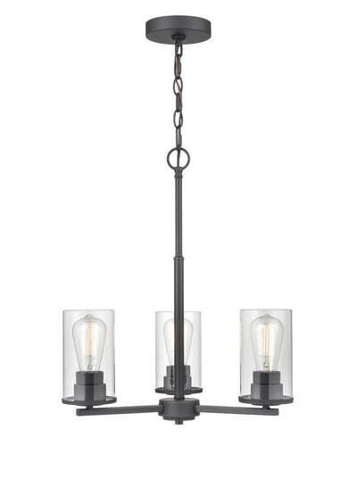 19-inch Verlana Matte Black 3-Light Clear Glass Chandelier