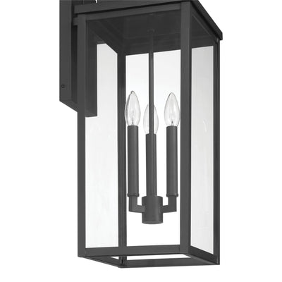 Hillside 25-inch 3-light Textured Black Exterior Wall Sconce with Clear Glass