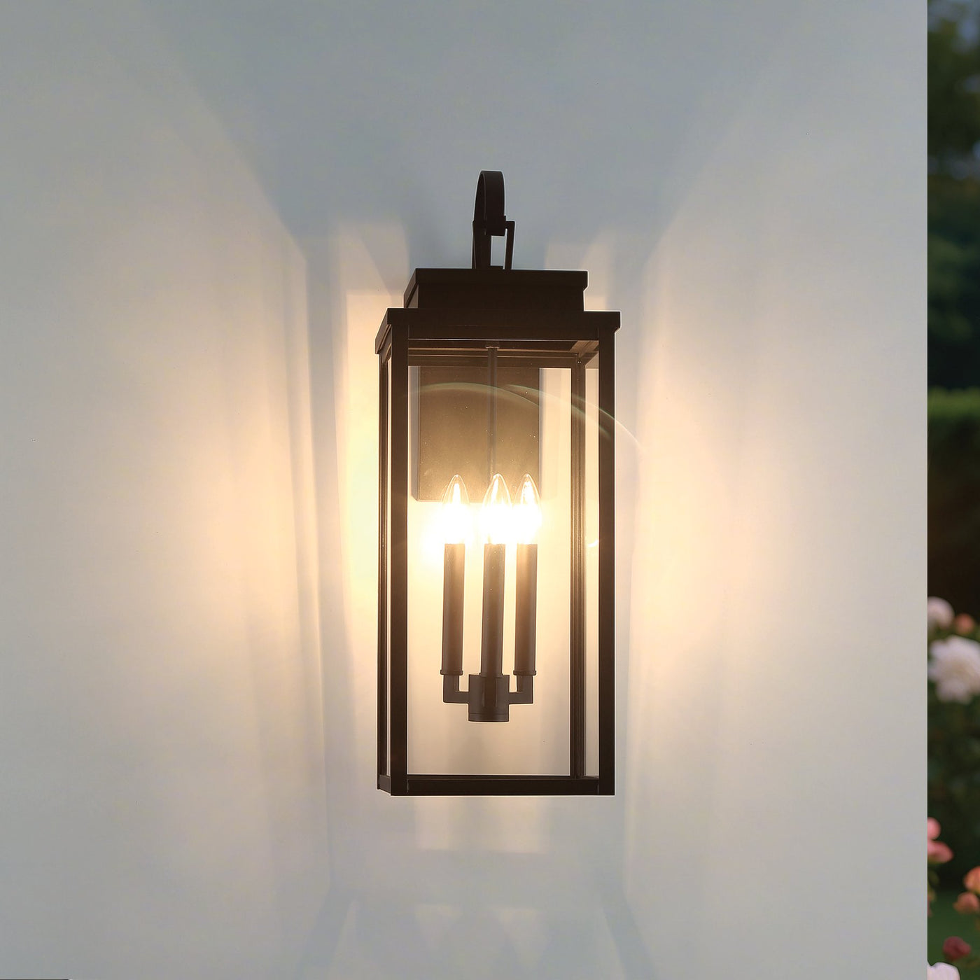 Hillside 25-inch 3-light Textured Black Exterior Wall Sconce with Clear Glass